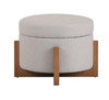 Modrest Sada - Mid-Century Modern Beige Linen + Chestnut Round Ottoman / VGRH-RHS-OZHT03