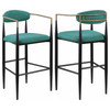 Tina Metal Pub Height Bar Stool with Upholstered Back and Seat Green (Set of 2) / CS-121188