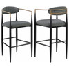 Tina Metal Pub Height Bar Stool with Upholstered Back and Seat Dark Grey (Set of 2) / CS-121189