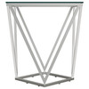 Brittania Square Glass Top Geometric End Table Nickel / CS-709737
