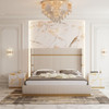 Eastern King Modrest Sterling Modern Beige Bonded Leather & Gold Bed / VGVCBD1901-BGE-EK