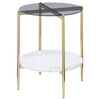 Jonelle Round Glass Top End Table White Marble Shelf Gold / CS-710337