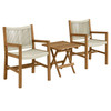 Vienna 3-Piece Outdoor Patio Teak and Rope Armchairs with Folding Side Table / EEI-6936