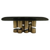 Chancery - Modern Dark Grey Glass + Antique Brass Dining Table / VGRY-RY-1323