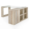 Roma - Modern Glass + Faux Travertine Reversible Desk / VGAN-ROMA-DESK