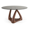 Christy - Mid-Century Modern Grey Glass + Walnut Round Dining Table / VGRY-RY-1160
