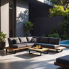 Skaros - Outdoor Grey Olefin Fabric + Eucalyptus Sectional Sofa + Coffee Table Set / VGEF-BOSTON-SEC