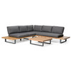 Skaros - Outdoor Grey Olefin Fabric + Eucalyptus Sectional Sofa + Coffee Table Set / VGEF-BOSTON-SEC