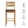 Jax Oak Wood Bar Stool With Wavy Razor Back and Cushion by Modway / EEI-7519