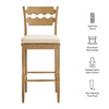 Jax Oak Wood Bar Stool With Wavy Razor Back and Cushion by Modway / EEI-7519