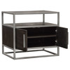 Empire 2-Door End Table in Dark Brown Veneer w/ Hand brushed Silver Metal Frame / EMPIREETSL