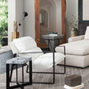 Miller Sling Accent Chair in White Linen Fabric w/ Black Powder Coated Metal Frame / MILLERCHWH