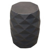 Fig Solid Mango Wood Accent Table in Grey Finish w/ Geometric Motif / FIGETGR