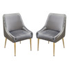 Set of (2) Quinn Dining Chairs w/ Vertical Outside Pleat Detail and Contoured Arm in Grey Velvet w/ Brushed Gold Metal Leg / QUINNDCGR2PK