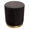 Sorbet Round Accent Ottoman in Black Velvet w/ Gold Metal Band Accent / SORBET2OTBL