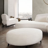 Vesper Round Ottoman in Faux White Shearling w/ Black Wood Leg Base  / VESPEROTWH
