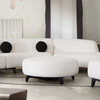 Vesper Round Ottoman in Faux White Shearling w/ Black Wood Leg Base  / VESPEROTWH
