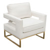 Lake Accent Chair in White Performance Fabric w/ Brushed Gold Metal Base / LAKECHWH