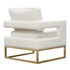 Lake Accent Chair in White Performance Fabric w/ Brushed Gold Metal Base / LAKECHWH