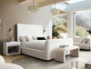 Eve Eastern King Bed in Elite Ivory Fabric w/ Contoured Headboard & Footboard / EVEIVEKBED