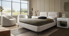 Leandro Low Profile Eastern King Bed in Clarkson Sand Fabric w/ Black Metal Leg / LEANDROSDEKBED