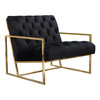Luxe Accent Chair in Black Tufted Velvet Fabric with Polished Gold Stainless Steel Frame / LUXECHBL