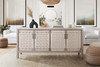 Palm Solid Mango Wood 4-Door Sideboard in Natural Finish w/ Woven Rope Door Fronts / PALMSBNA
