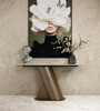 Kiefer - Modern Faux Travertine Ceramic + Bronze Console Table / VGVC-K25968