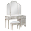 Evangeline 4-drawer Vanity Set with Stool Silver Oak / CS-223397-SET