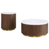 Jason 2-piece Round White Marble Coffee Table Set Honey Brown / CS-712418-S2