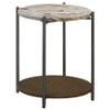 Noemie Round Marble Top Accent Side Table White and Gunmetal / CS-931204