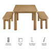 Alvia 3-Piece Oak Wood Dining Table and Benches Set by Modway / EEI-7553