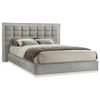 Viana Eastern King Chenille Platform Bed Grey and White High Gloss / CS-305770KE