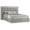 Viana Queen Chenille Platform Bed Grey and White High Gloss / CS-305770Q