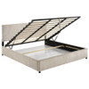 Reeves Upholstered Eastern King Lift-Top Storage Platform Bed Beige / CS-315918BGEKE