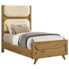 Bennett Twin Mid-Century Fabric Upholstered Panel Bed Light Oak and Cream / CS-222901T