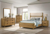 Bennett Twin Mid-Century Fabric Upholstered Panel Bed Light Oak and Cream / CS-222901T