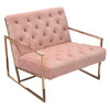Luxe Accent Chair in Blush Pink Tufted Velvet Fabric with Polished Gold Stainless Steel Frame / LUXECHPN