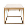 Babylon Small Accent Ottoman w/ Brushed Gold Frame & Padded Seat in Sand Linen / BABYLONOTSDGD