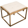 Babylon Small Accent Ottoman w/ Brushed Gold Frame & Padded Seat in Sand Linen / BABYLONOTSDGD