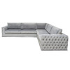 Envy 3PC Sectional in Platinum Grey Velvet with Tufted Outside Detail and Silver Metal Trim / ENVY3PCSECTGR