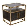 Empire 2-Door End Table in Dark Brown Veneer w/ Hand brushed Gold Metal Frame / EMPIREETGD