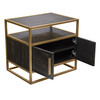 Empire 2-Door End Table in Dark Brown Veneer w/ Hand brushed Gold Metal Frame / EMPIREETGD