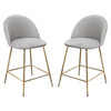 Lilly Set of (2) Counter Height Chairs in Grey Velvet w/ Brushed Gold Metal Legs / LILLYSTGR2PK