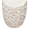 Fig Solid Mango Wood Accent Table in Distressed White Finish w/ Leaf Motif / FIGETWH