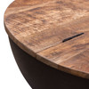 Salem Round Drum Storage Cocktail Table w/ Natural Mango Wood Top & Metal Base / SALEMCTNABL