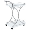 Elfman 2-tier Glass Shelf Metal Bar Cart White and Chrome / CS-910002