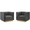 Sanguine Vertical Channel Tufted Upholstered Performance Velvet Armchair Set of 2 / EEI-4145