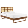 Sidney Cane and Wood Queen Platform Bed With Angular Legs / MOD-6369