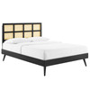 Sidney Cane and Wood Queen Platform Bed With Splayed Legs / MOD-6370